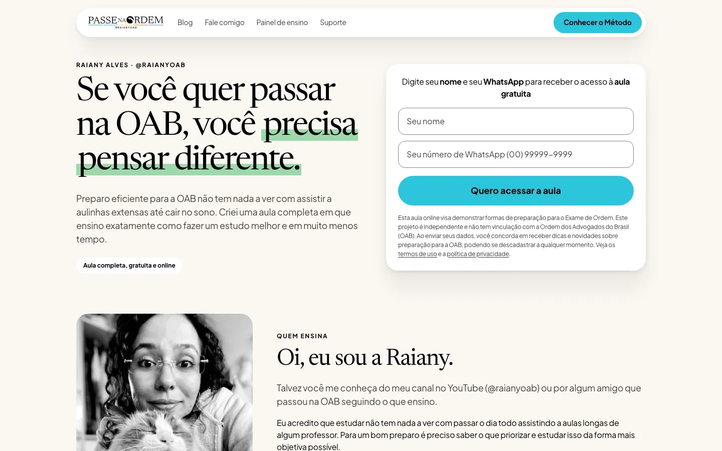 Página inicial do site Passe na Ordem