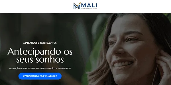 Página inicial do site Mali Ativos